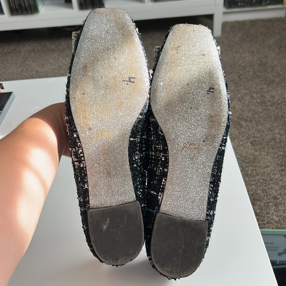 J. Crew Glittering Silver Bow Black Loafers - Picture 4 of 7